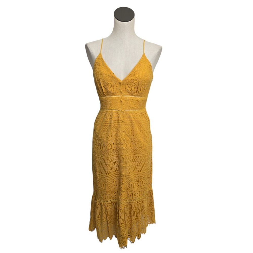 Lulu's | Mustard Yellow Lace Midi Dress
